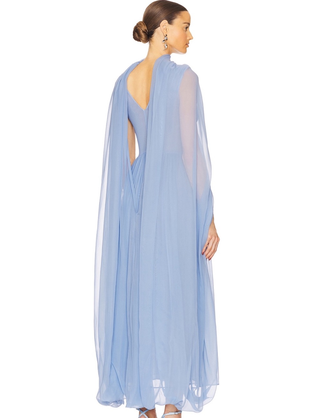 REVOLVE Light Blue Chiffon Maxi Dress with Draped Cape - Picture 2 of 7